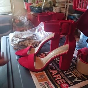 Elegant Red Ankle Strap Heels